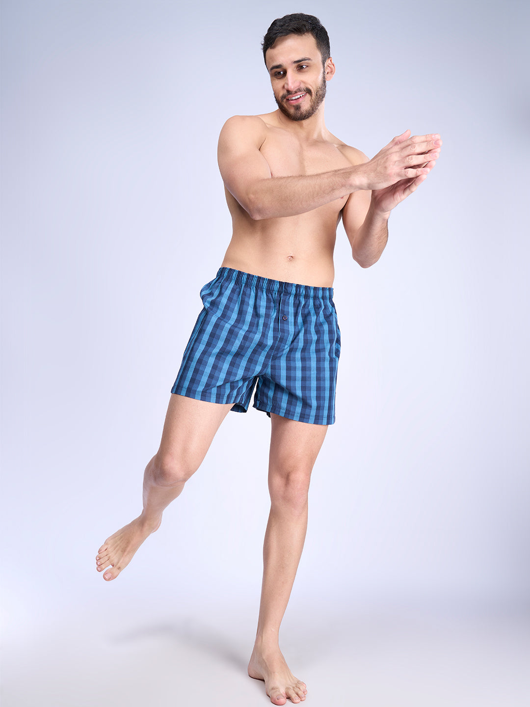 Mens Woven Inner Boxer Navy Stripe Shorts