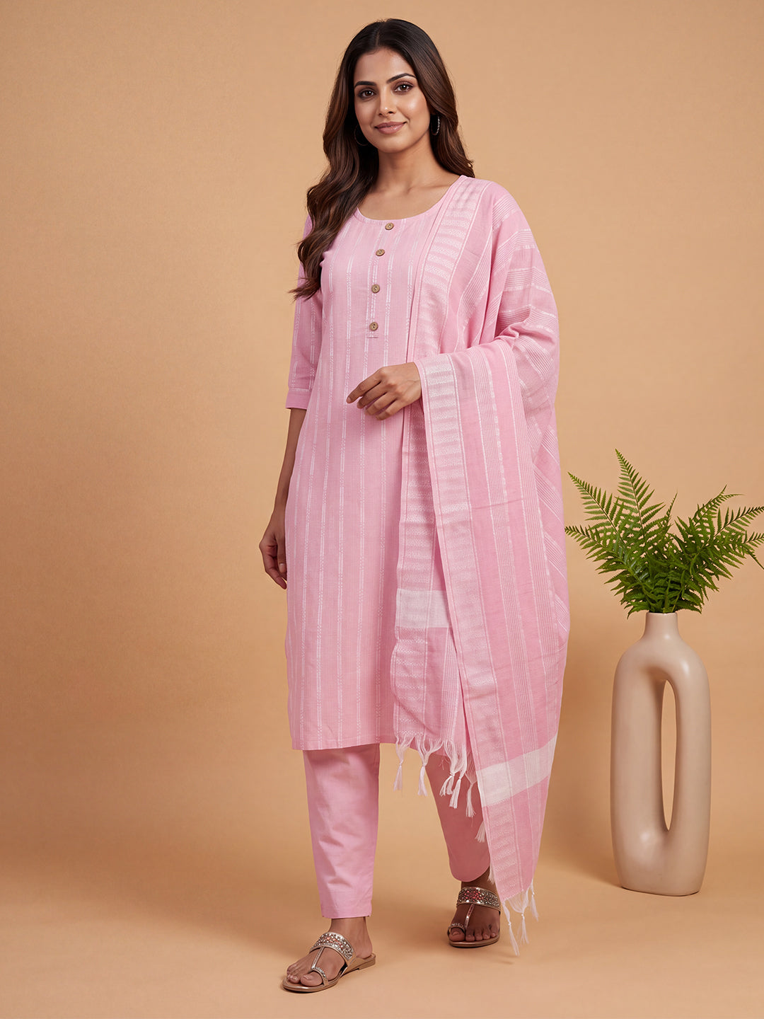 Women Embroidered Pink Kurti Set EKS149