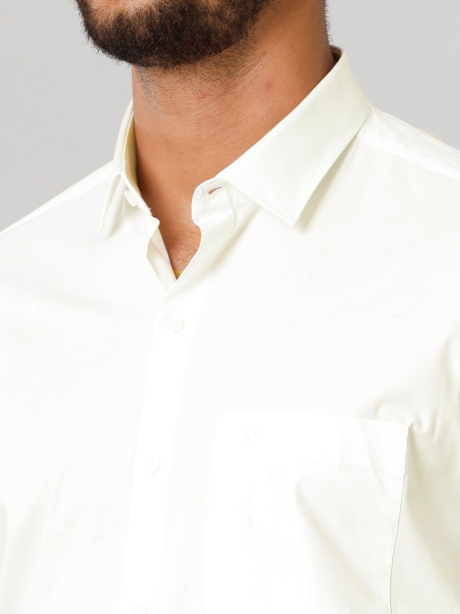 Mens Formal Cotton Spandex 2 Way Stretch Cream Half Sleeves Shirt-Zoom view