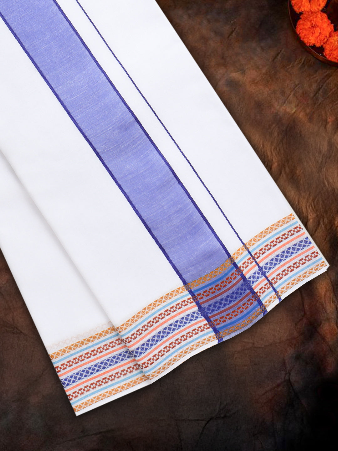 Men Cotton Navy Fancy Border Panchakacham with Angavasthram Srirasthu(9+5) SR49