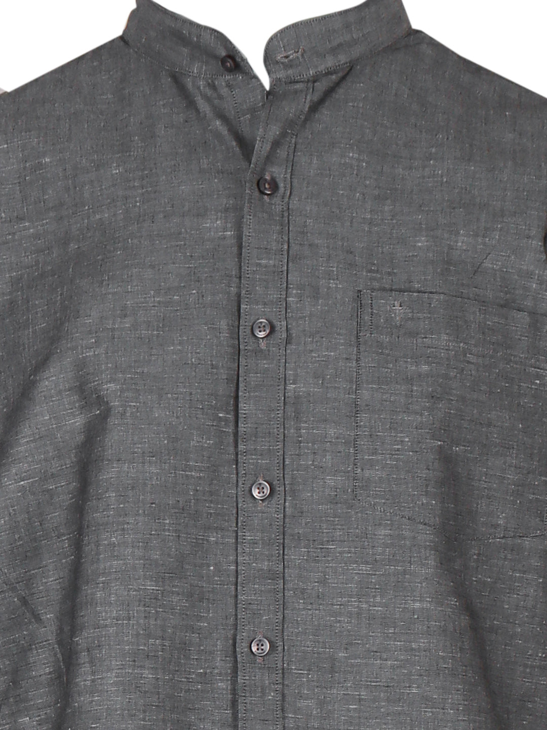 Men Grey Linen Cotton Chinese Collar Shirt LF7