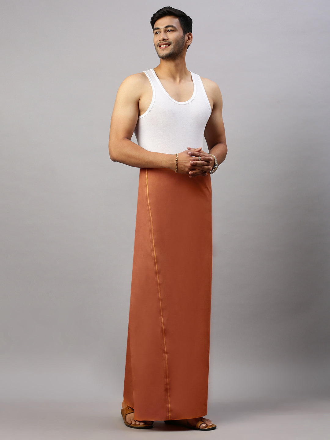 Mens Assorted border Kavi color Dhoti - Sudhan Dark Kavi