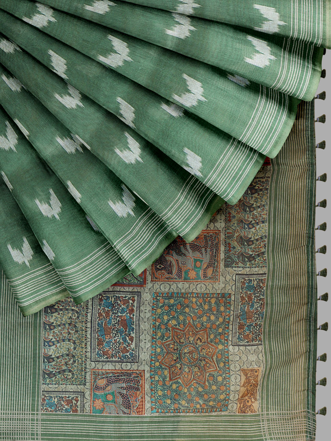 Women Green Semi Chanderi Cotton Printed Saree SC74