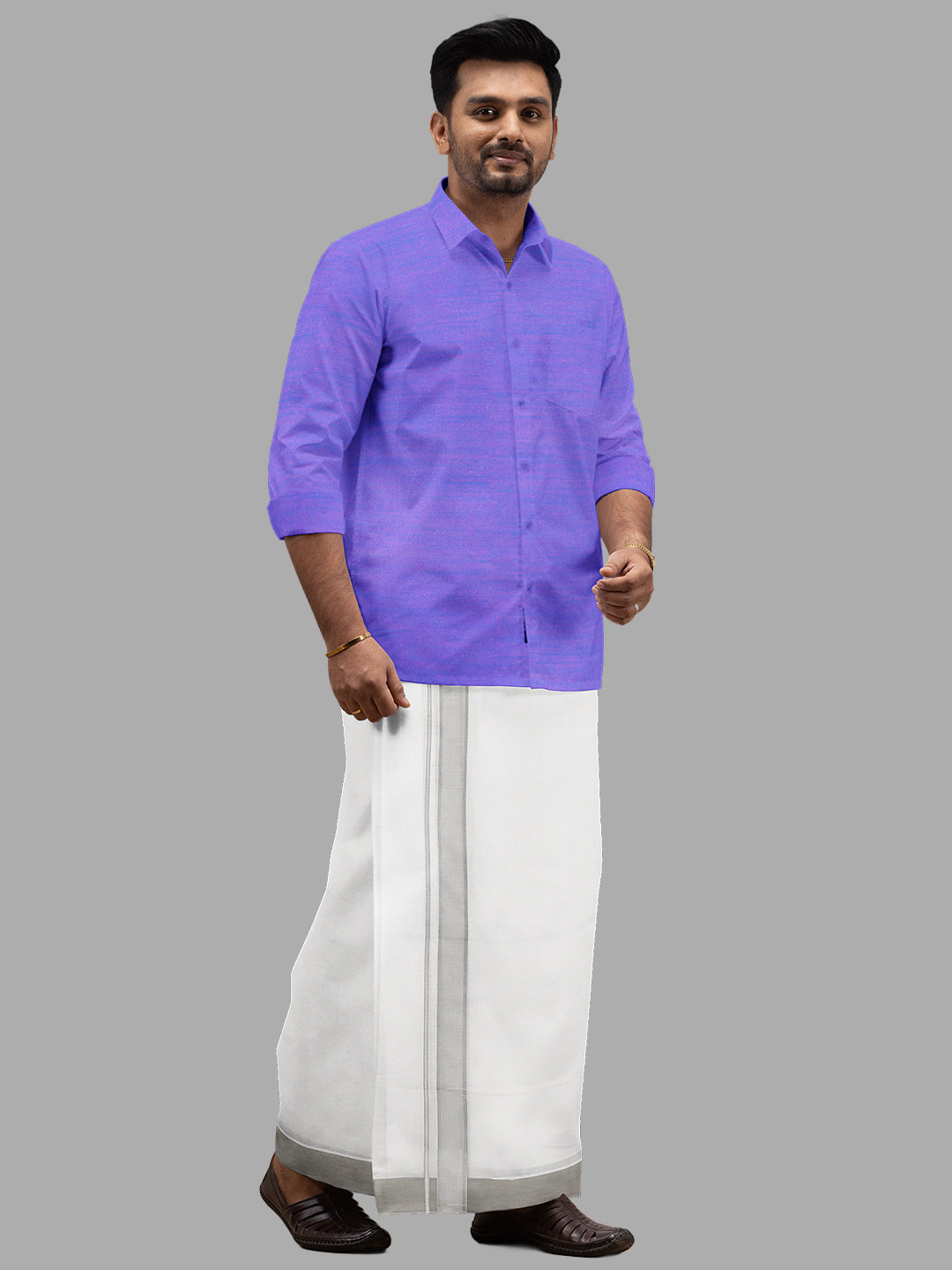 Mens Grey Fancy Border Double Dhoti Mountain Plain MP03