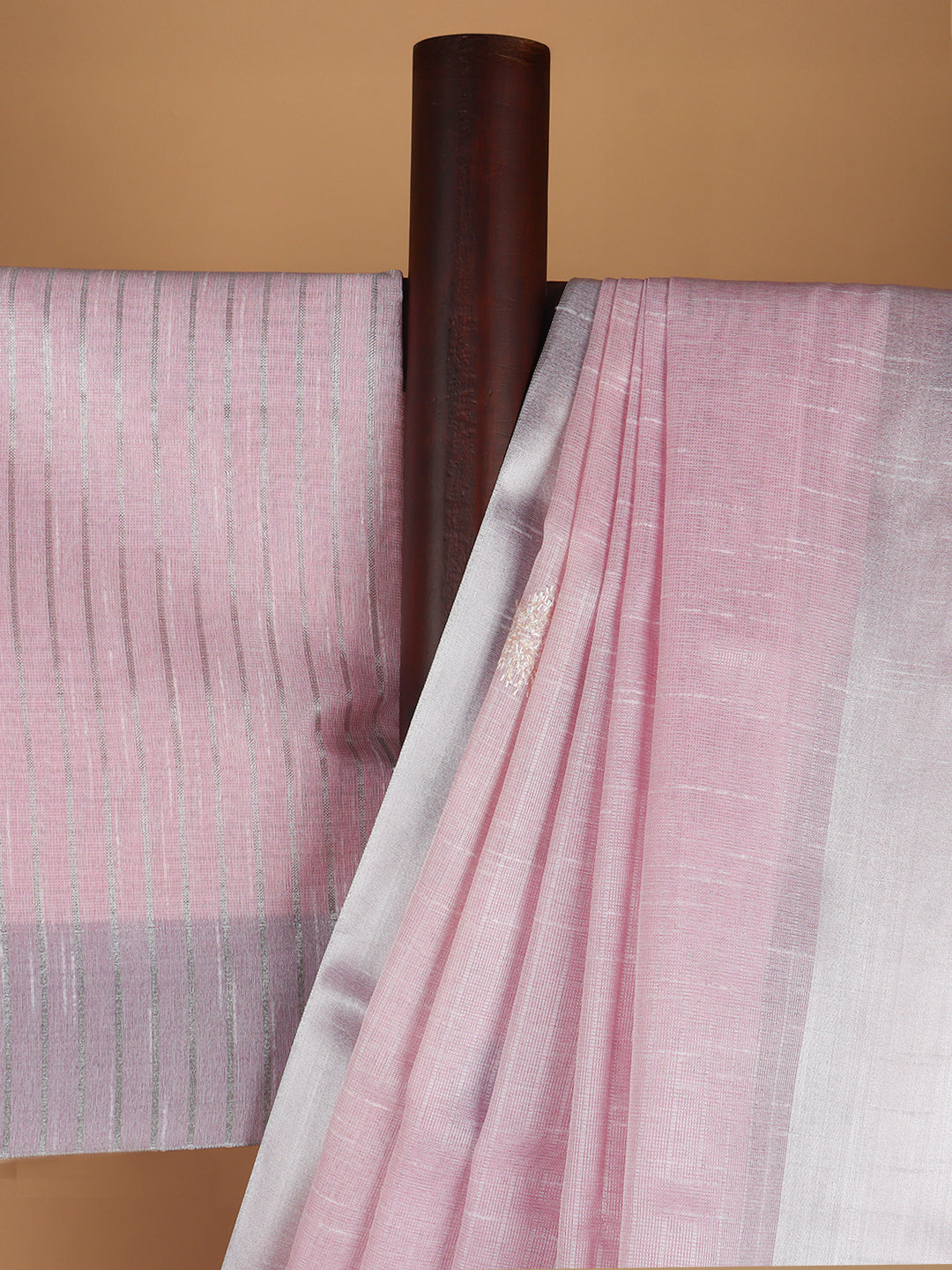 Women Semi Linen Saree Light Pink SL212