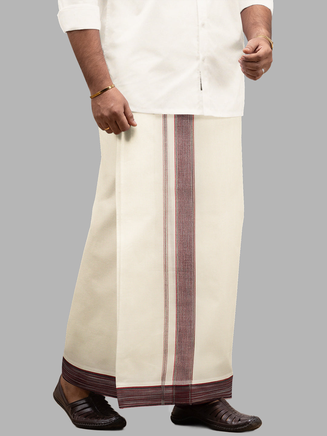 Men Maroon Fancy Jari Border Double Layer Kora Dhoti Harmony HF09