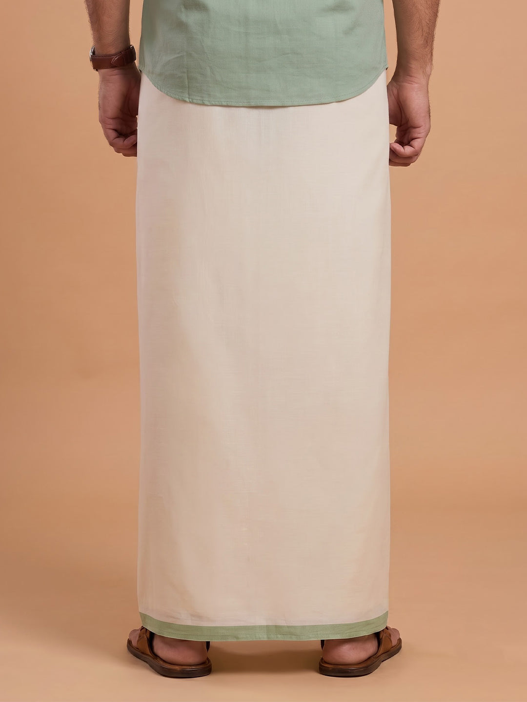 Double Layer 100% Cotton Cream Kora Dhoti with Colour Border - KJ01
