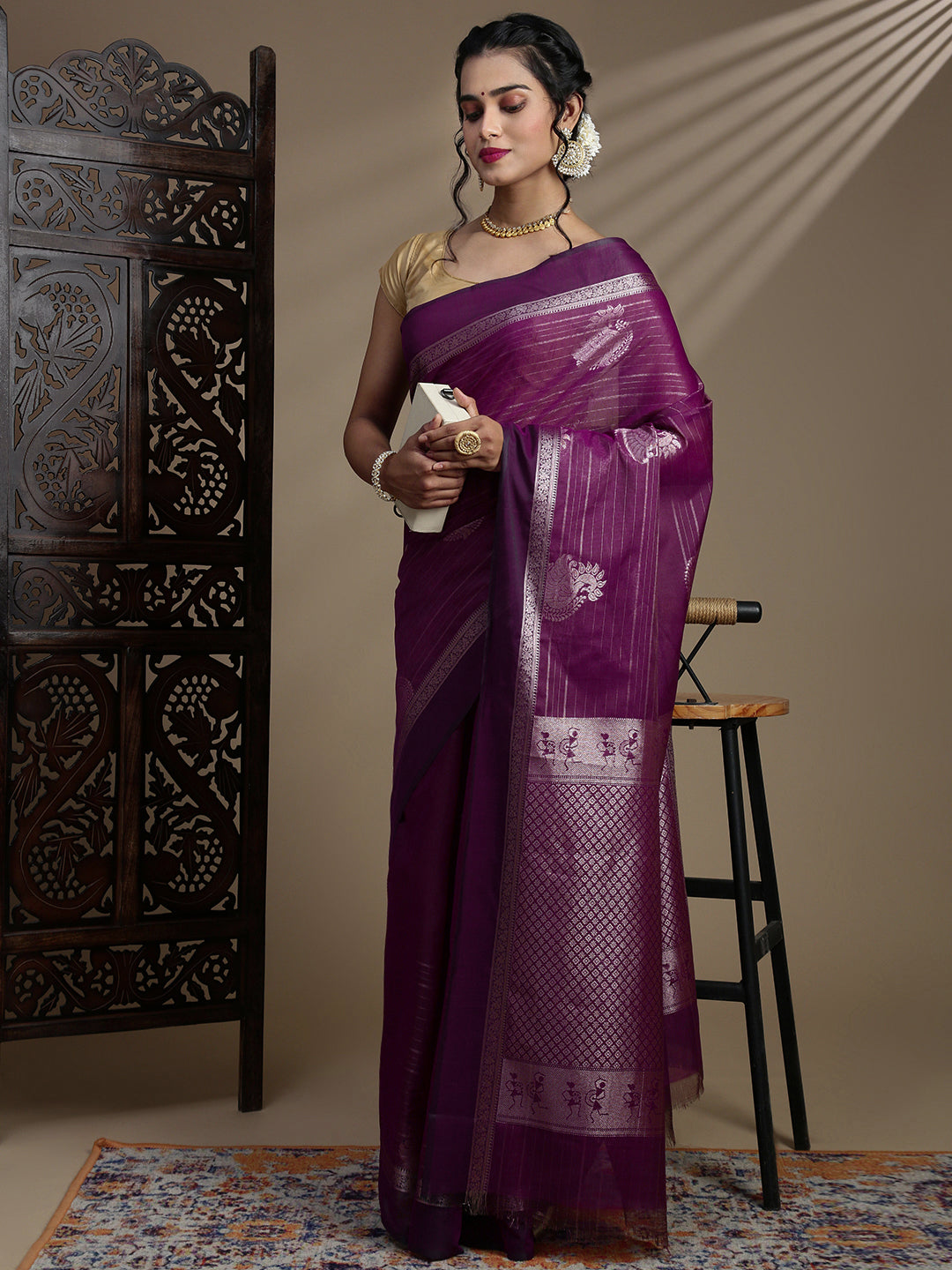 Women Majenta Semi Kora Cotton Saree SK127