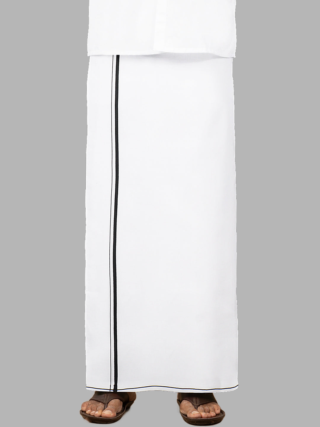 Men Black Small Border Single Layer White Dhoti Breeze