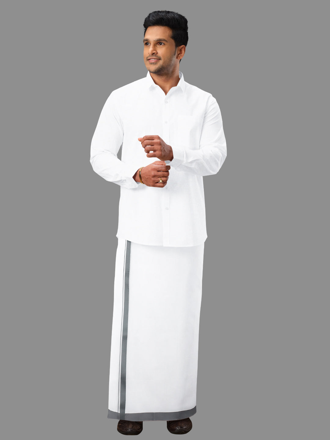 Men Grey Fancy Border Double Dhoti Ozone Spl OS01