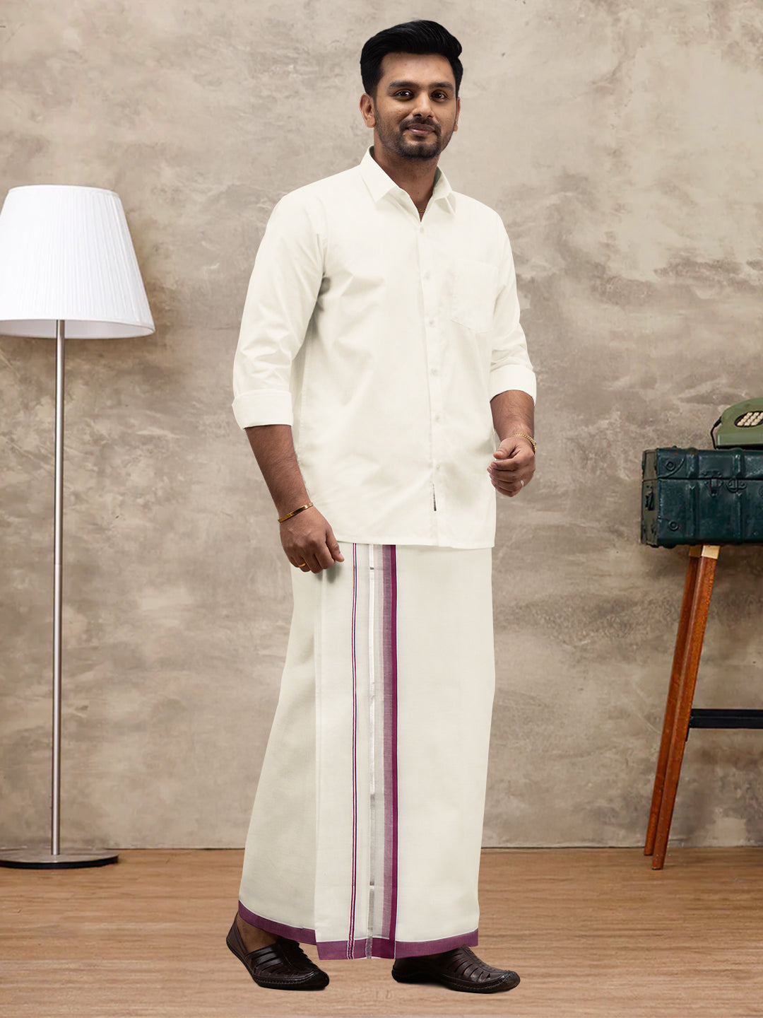Men Kora Cotton Double Layer Dhoti with Fancy Jari Border ESJ04