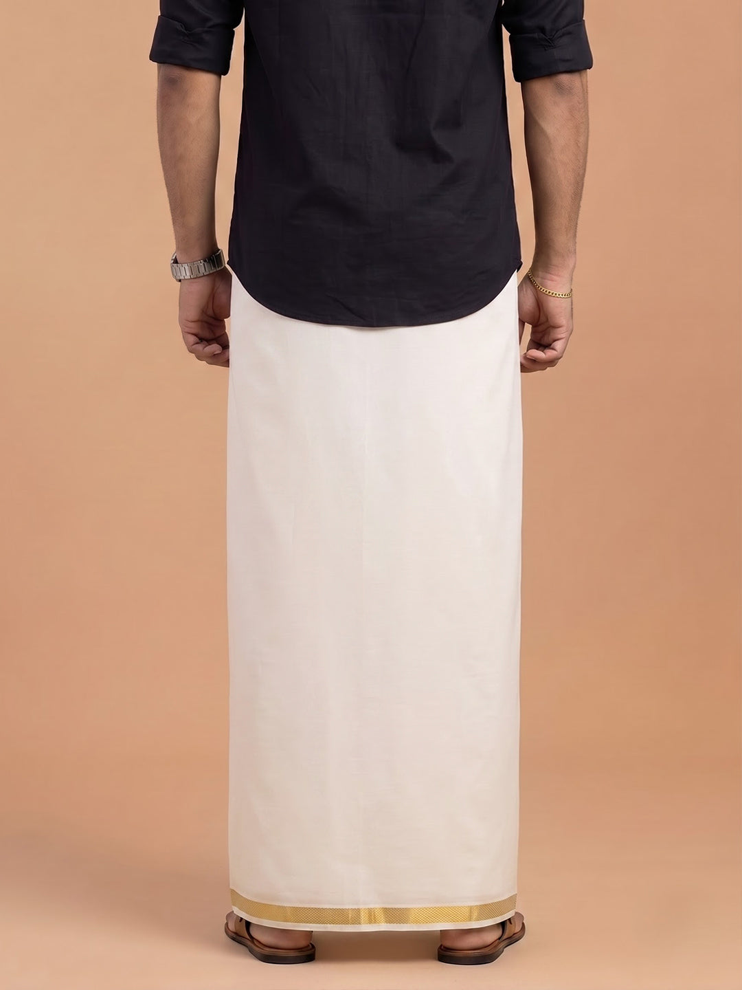 Double Layer Cotton Cream Dhoti with Colour Jari Border - GCC02