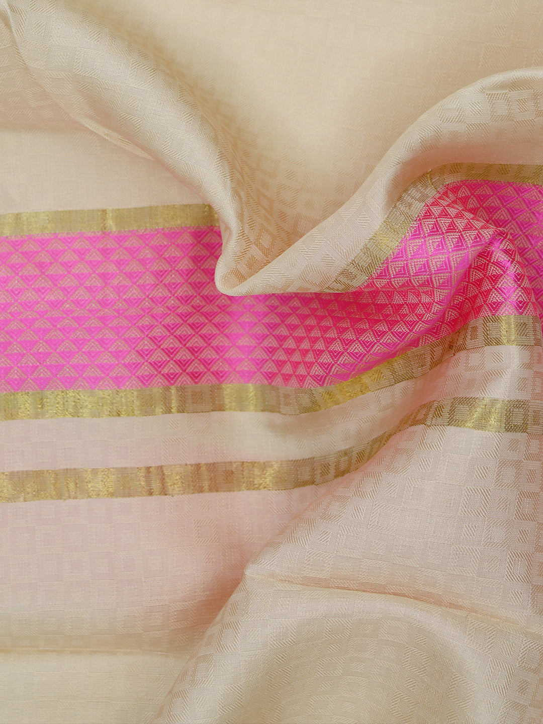 Men Pure Silk Sandal Dhoti with 3" inch Pink & Gold Fancy Jari Border