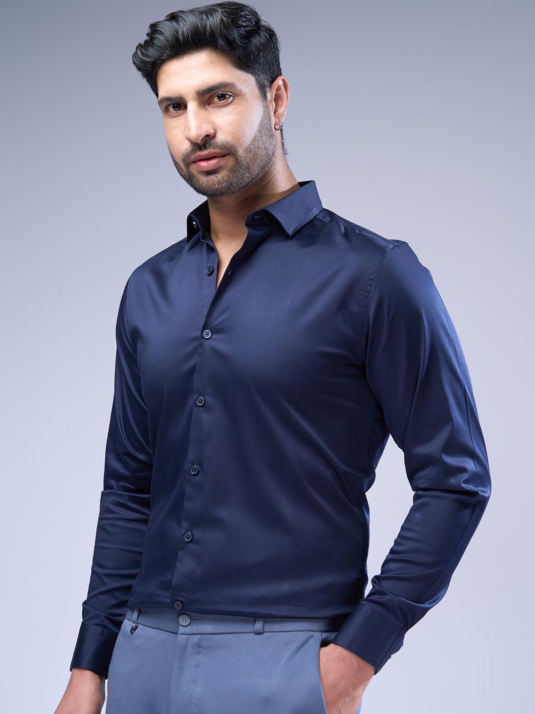 Men Stretch Cotton Shirt Navy FS19