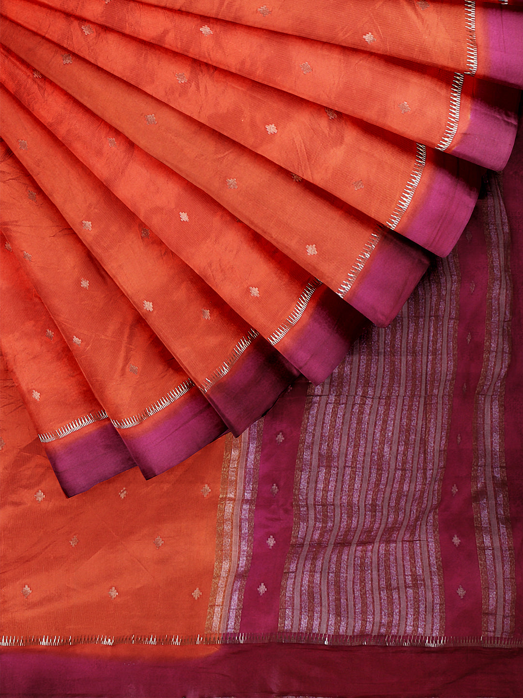 Women Orange Stripes Design Tissue Saree TS51