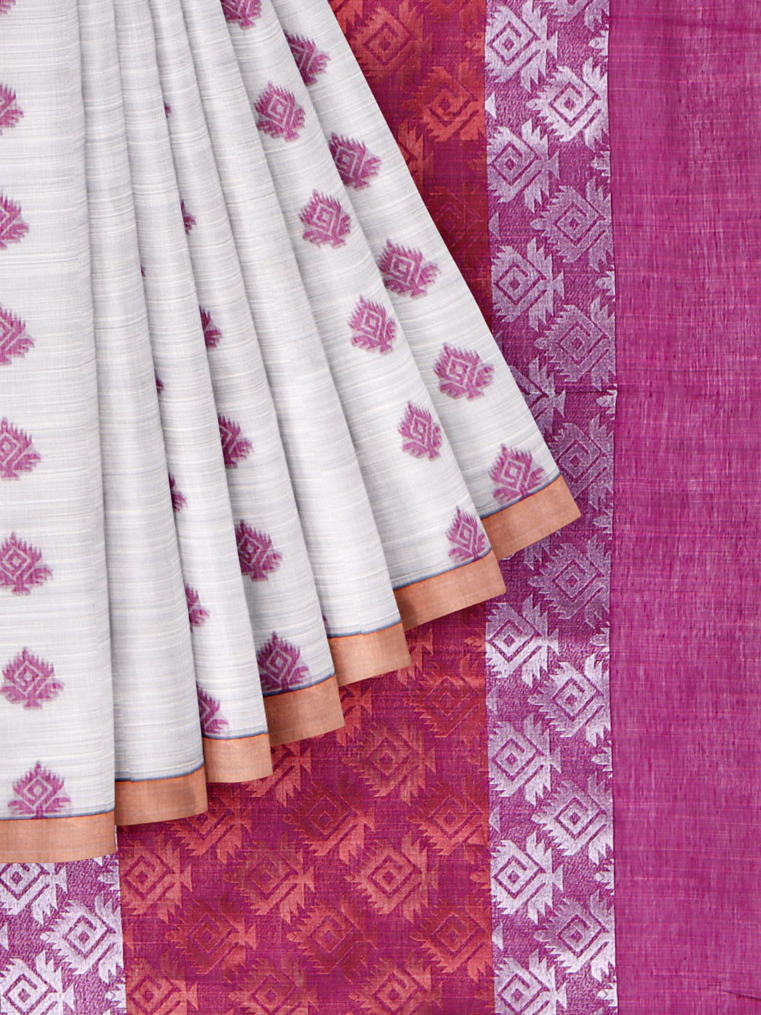 Semi Silk Cotton Allover Design Saree Grey with Violet Copper Jari Border SSC20