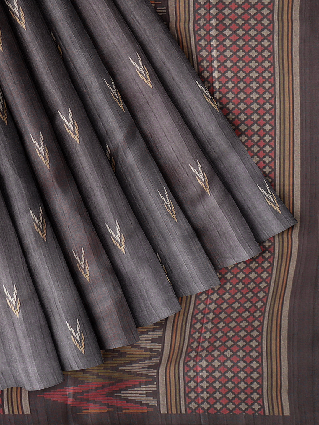 Women Dark Grey Semi Tussar Printed Saree ST264