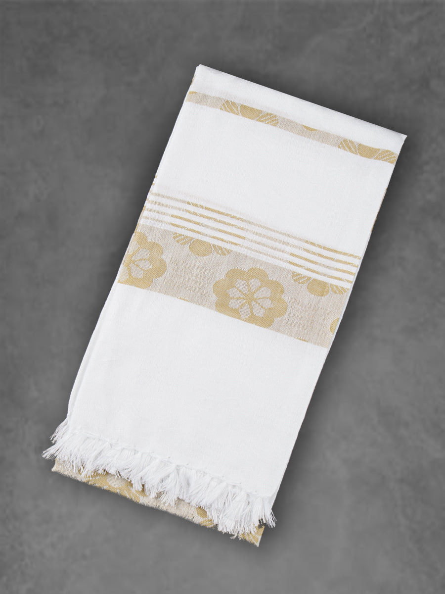100% Cotton Soft Feel Colour Flower Design Bath Towel 1058 -Golden