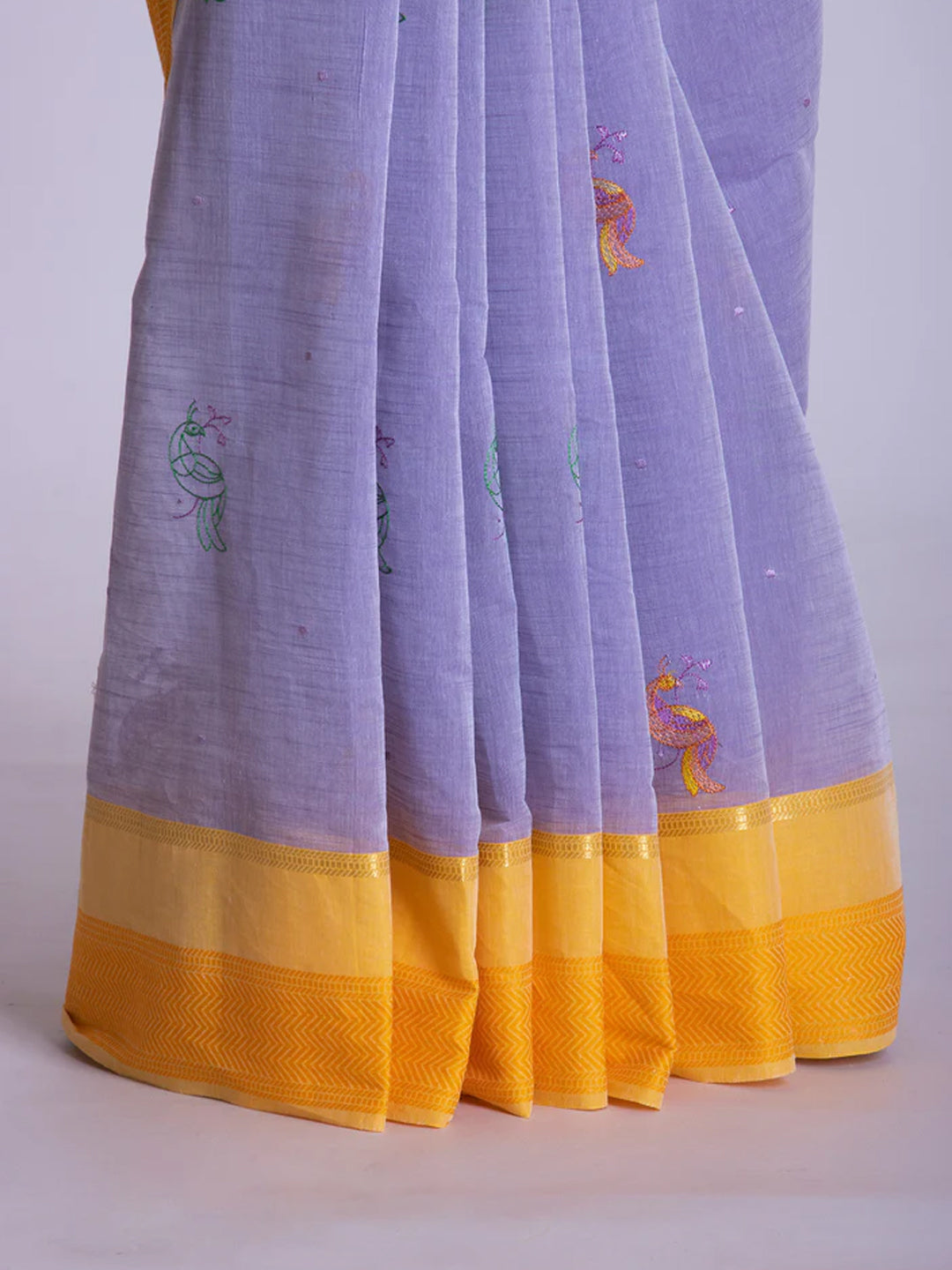 Womens Elegant Semi Cotton Purple With Yellow Colour Embroidered Saree SCS61