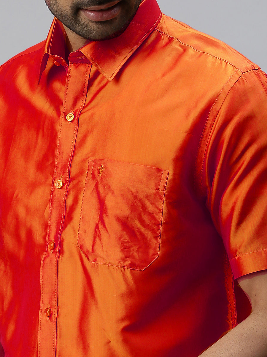 Mens Silk Feel Dark Orange Half Sleeves Shirt SFC07