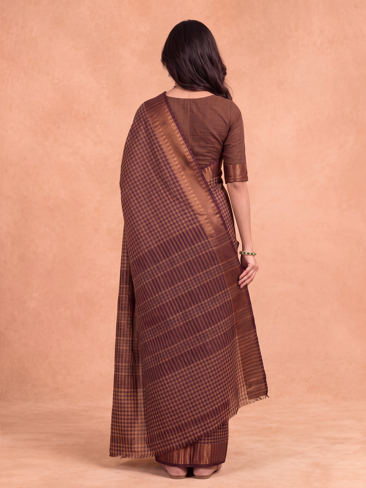 Women Chettinad Cotton Maroon with Orange Saree CCS13