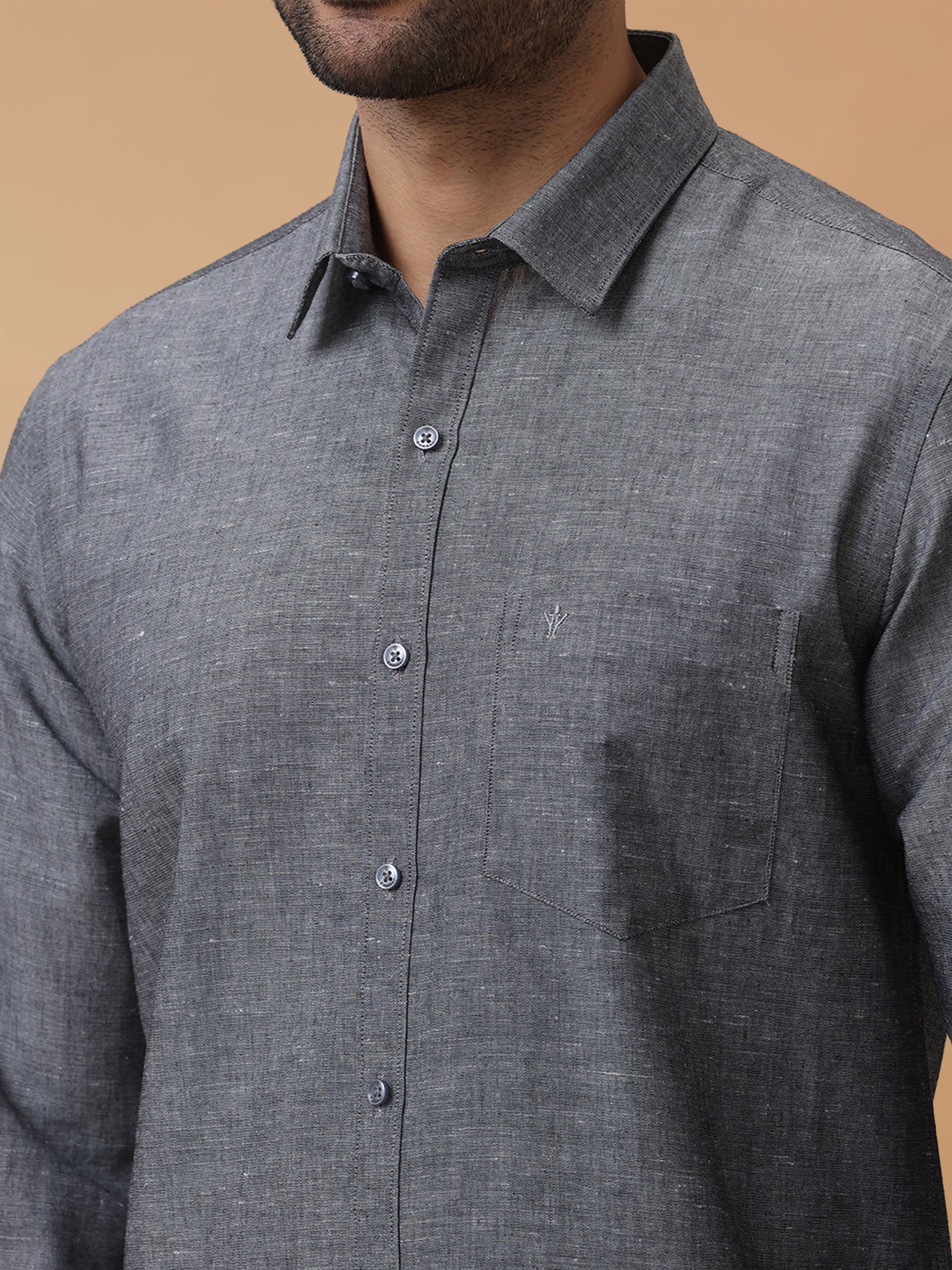 Linen Cotton Grey Regular Fit Shirt LF7