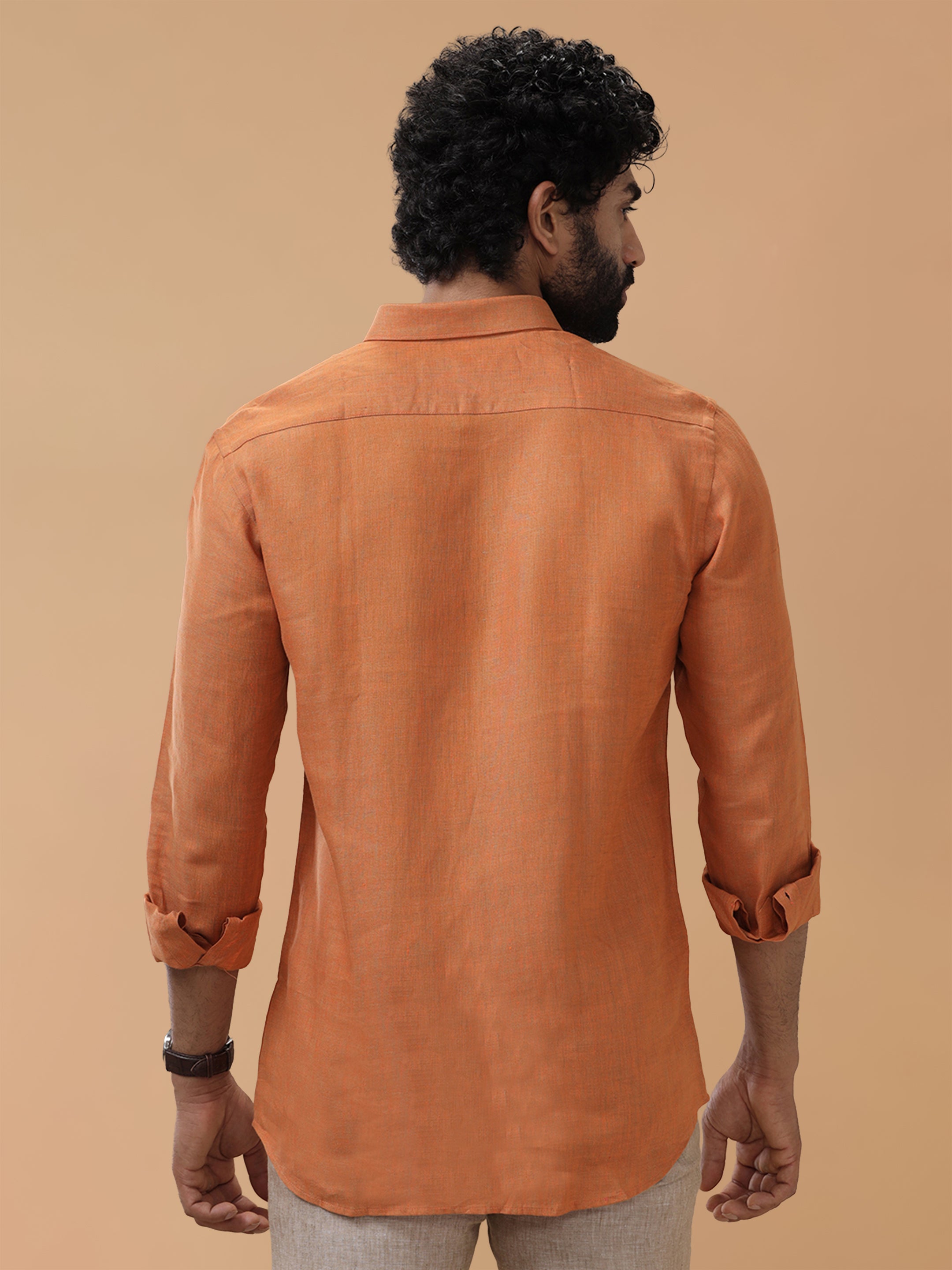 Pure Linen Vivid Orange Smart Fit Shirt L76