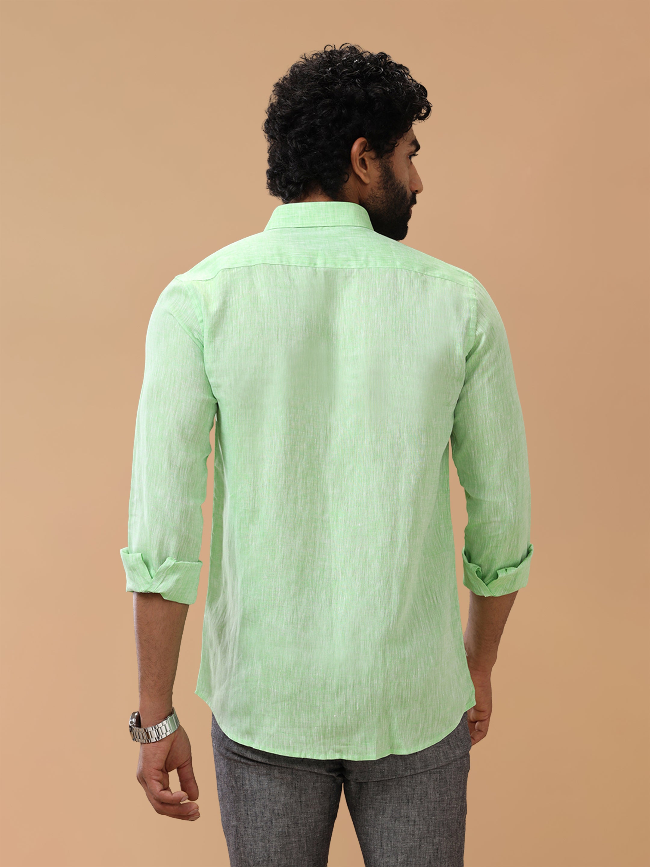 Pure Linen Pale Green Smart Fit Shirt L25