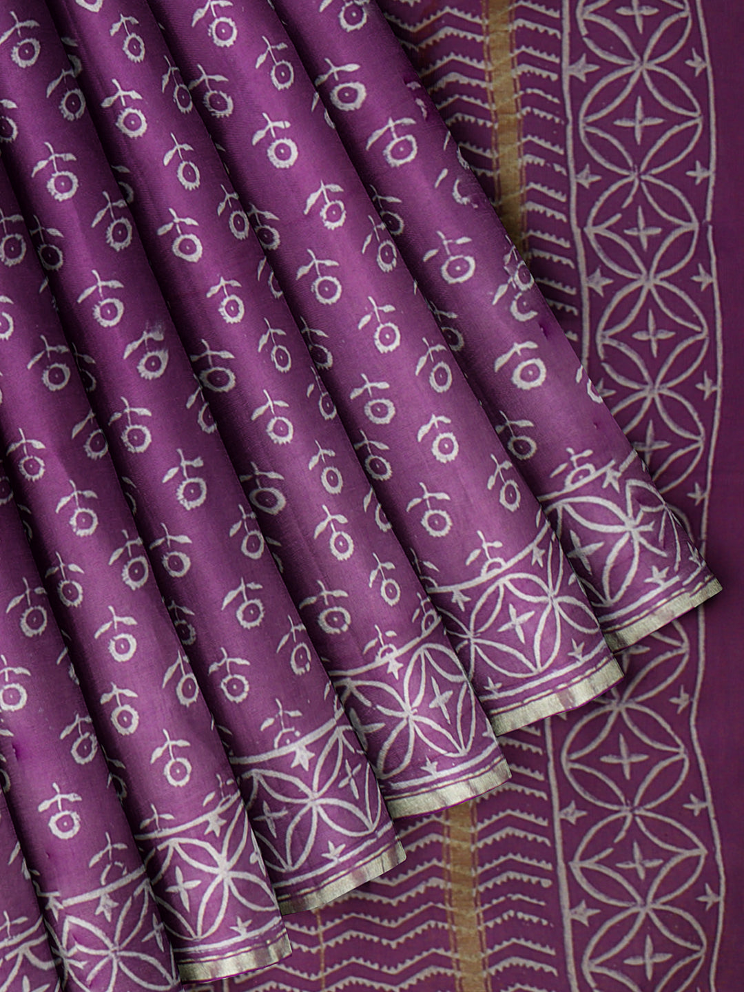 Women Violet Semi Chanderi Cotton Printed Saree SC72