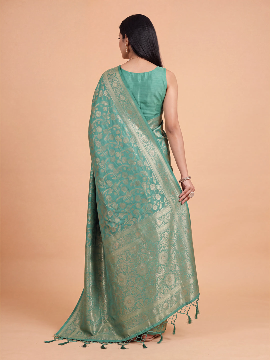Women Semi Tussar Green Saree ST358