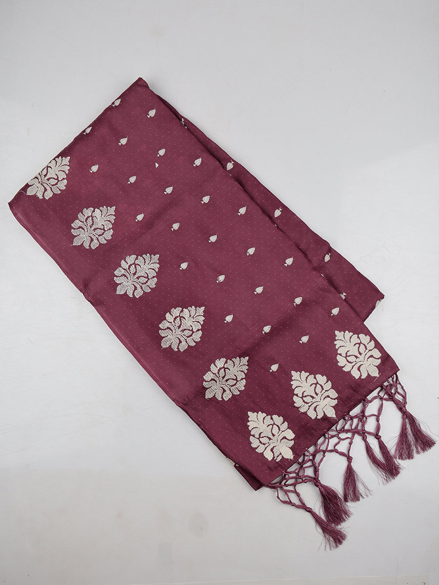 Womens Semi Tussar Light Maroon & Sandal Flower Embroidery Saree ST102-View two