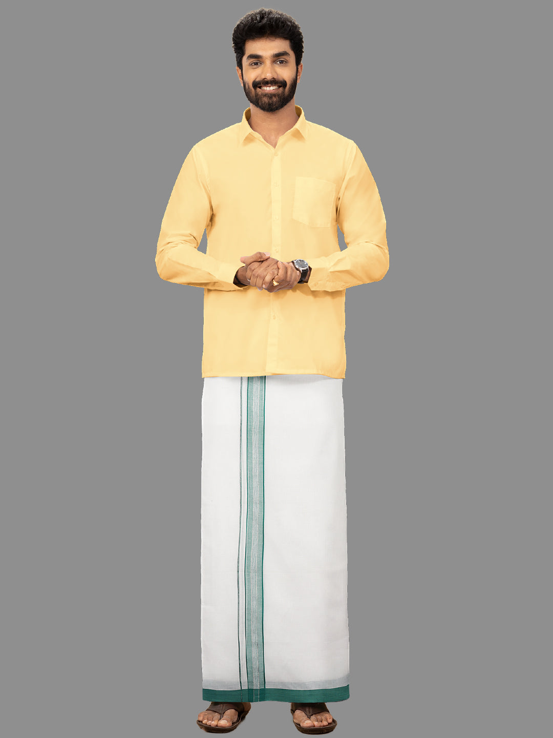 Mens Green Fancy Jari Border Double Dhoti RSF02