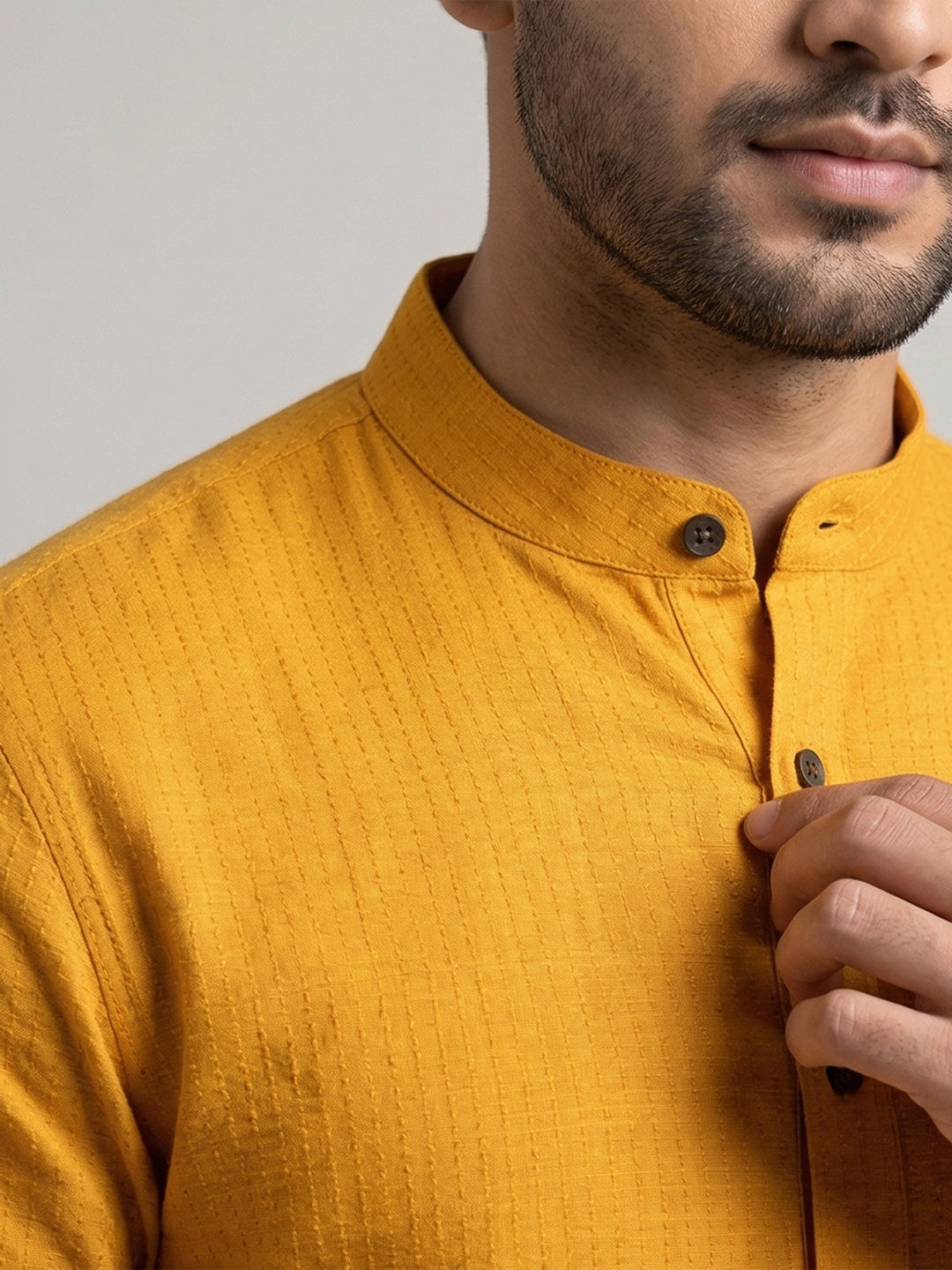 Cotton Full Length Self Design Pocket Kurta Orangy Yellow Y4