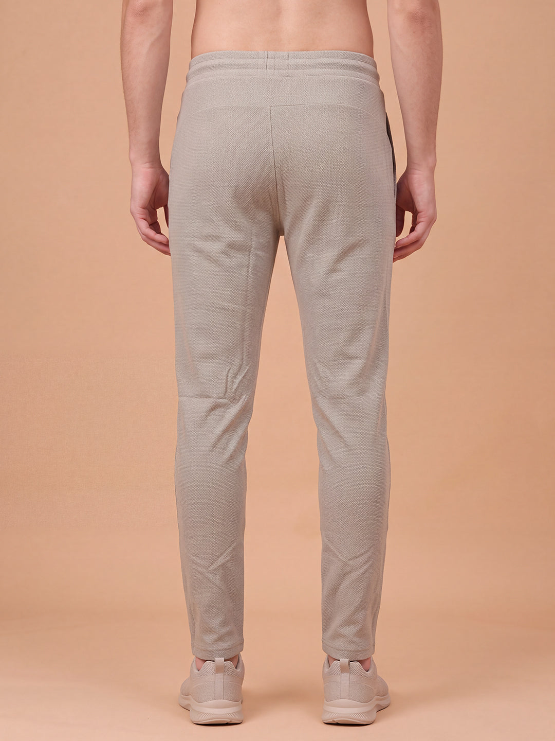 Cotton Rich Popcorn Structured Fabric Beige Track Pants PTK2