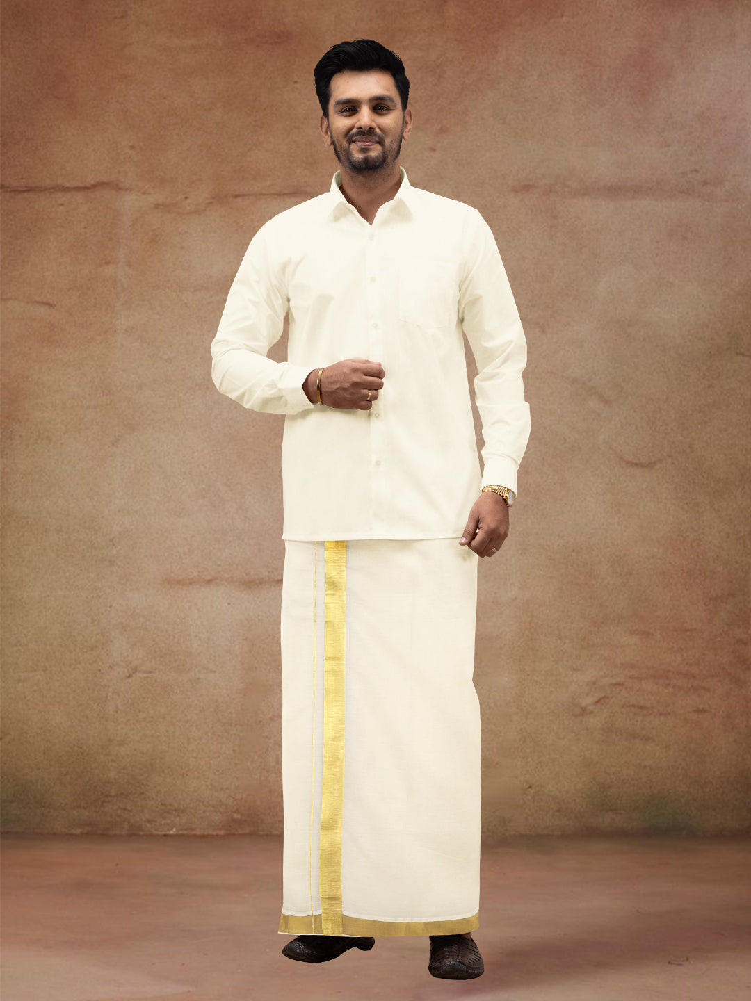 Men Kora Cotton Double Layer Dhoti with Double Side Fancy Jari Border PR12