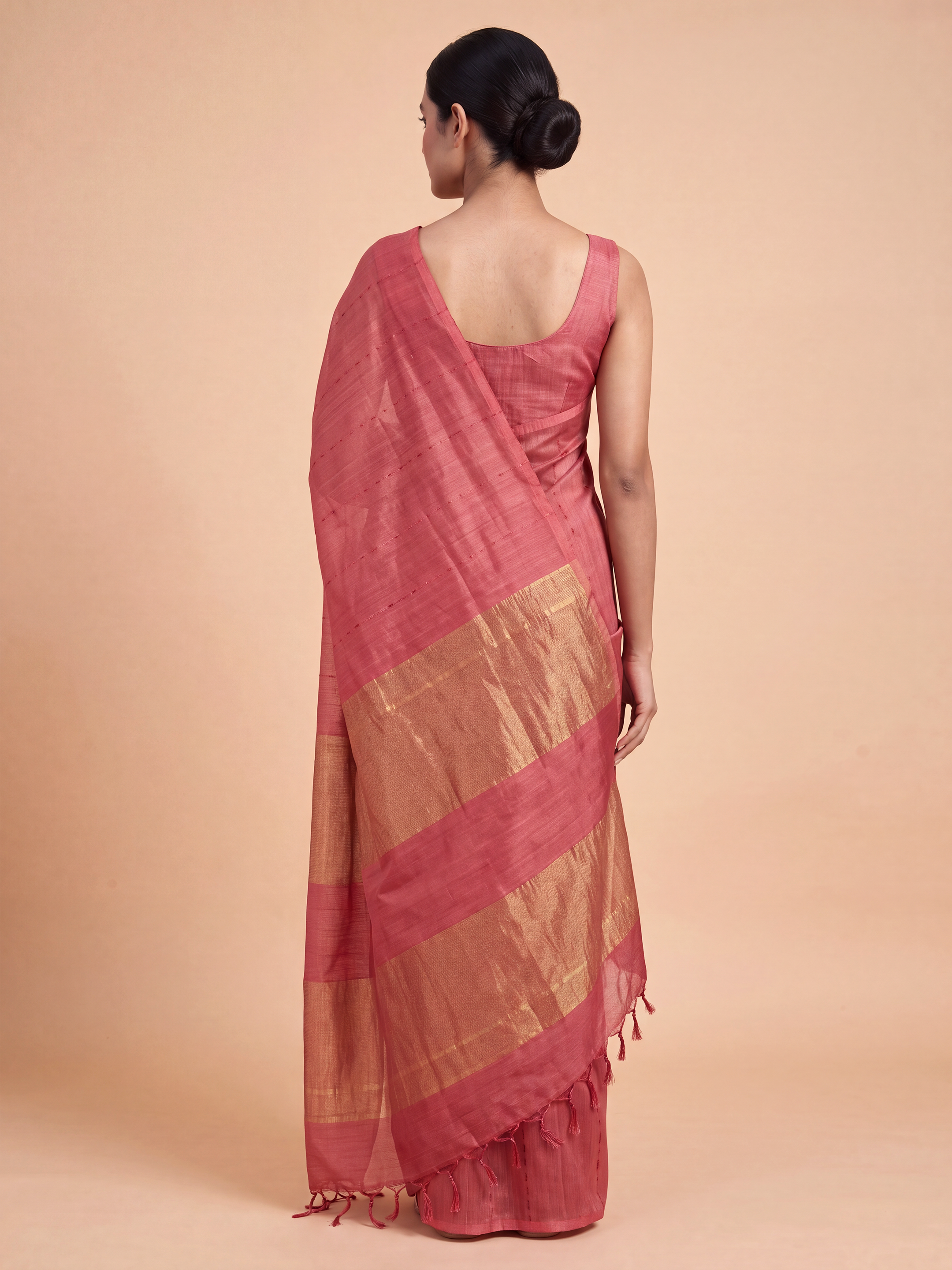 Women Red Semi Tussar Saree ST354