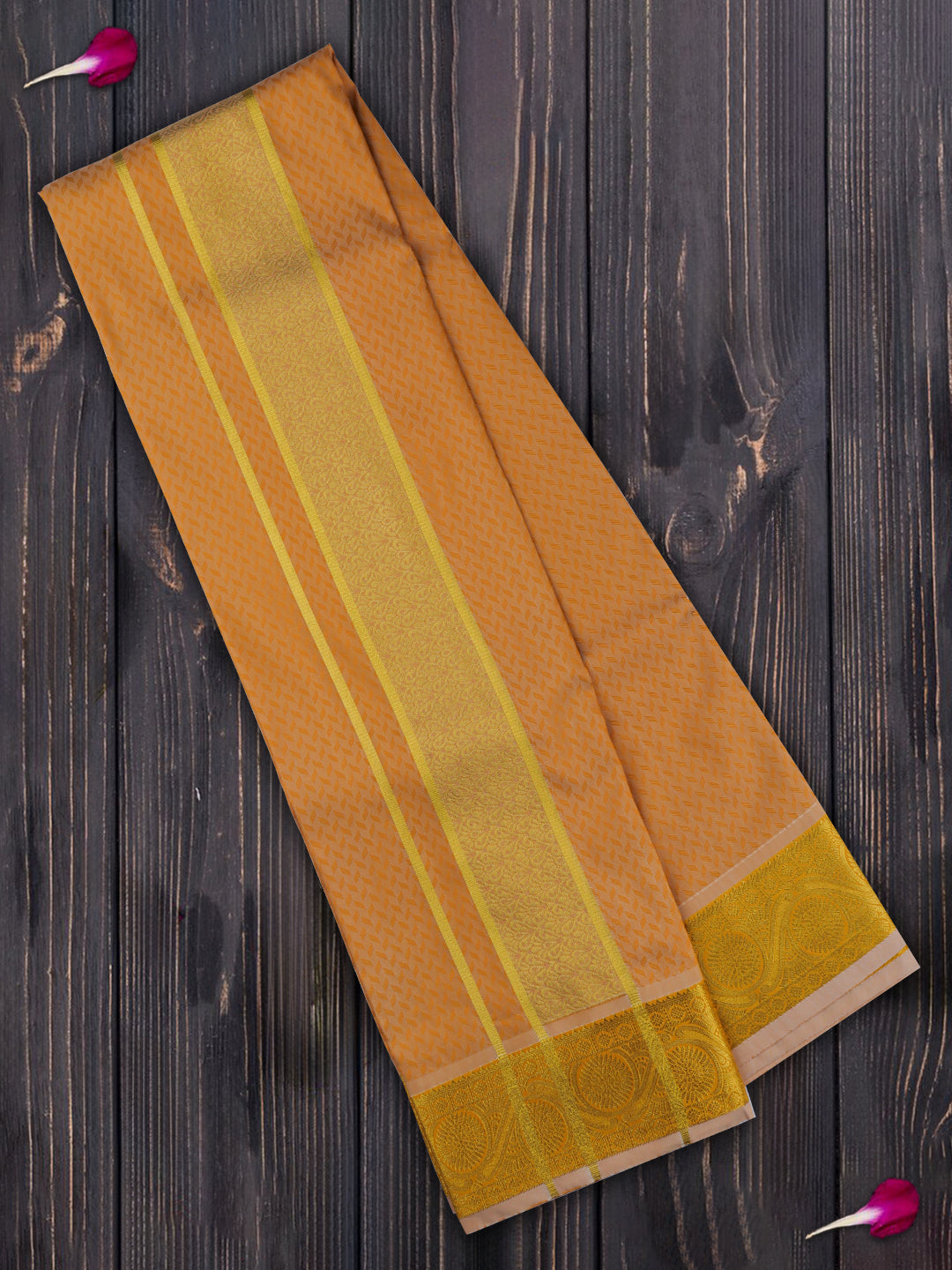 Mens Art Silk Zari Dhoti & Shirting Set Orange Mangalakara