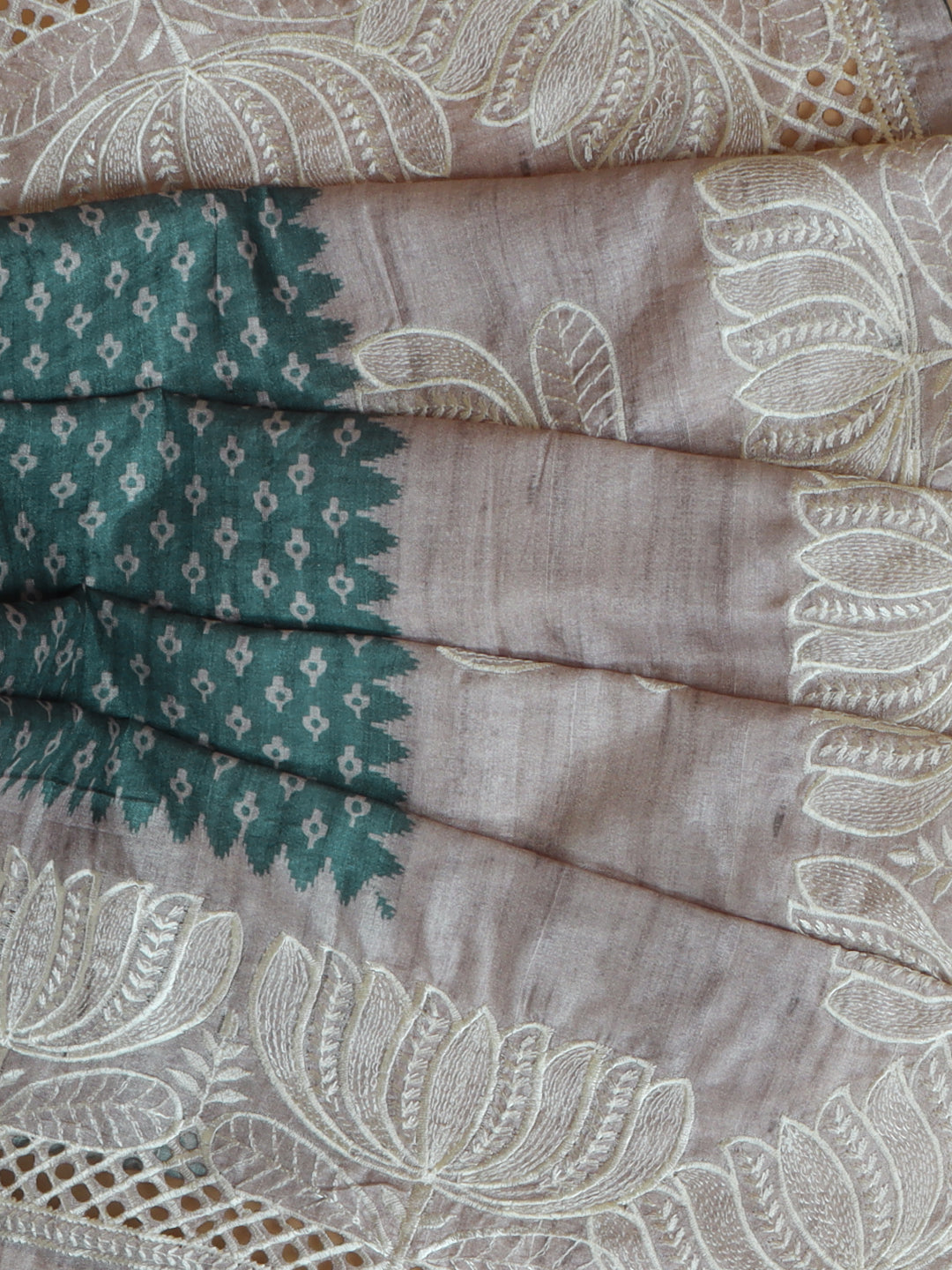Women Teal Blue Semi Tussar Saree ST274
