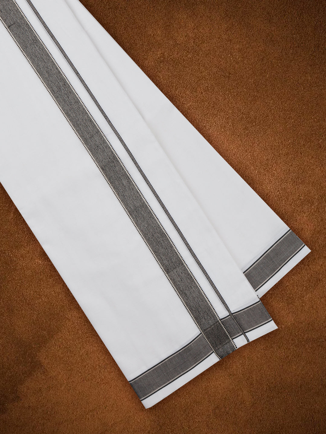 Mens Premium Handloom White Double Dhoti with Grey Fancy Border HLM4206