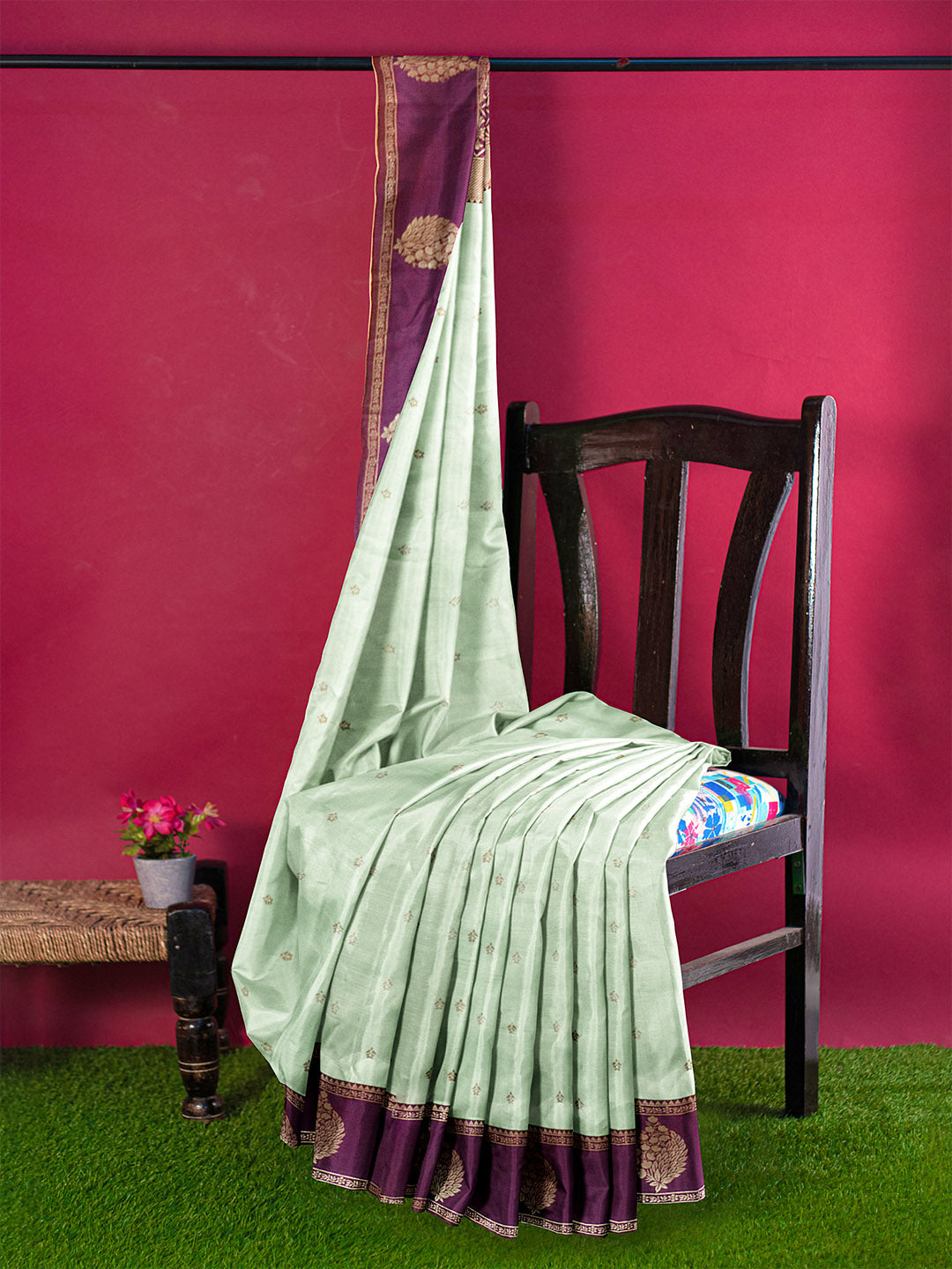 Couple Combo Shirt & Dhoti Set with Saree Marine Green ASS97