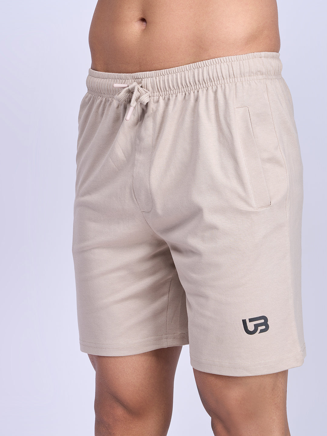 Men's Beige Super Combed Cotton Regular Fit With Side Zipper Shorts