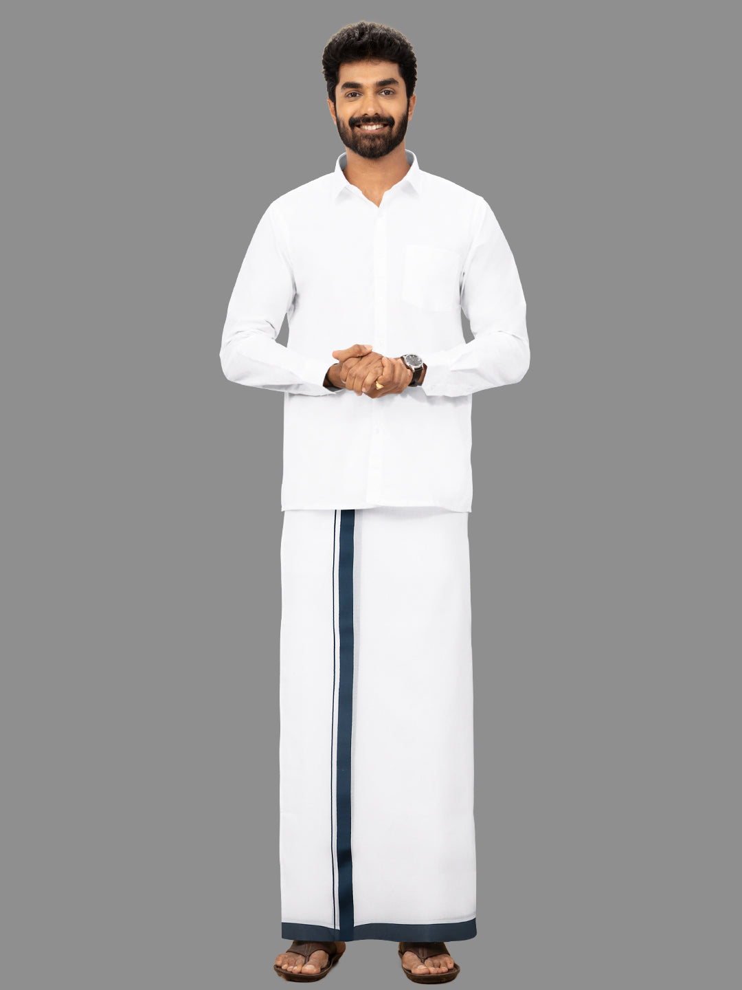 Men Navy Fancy Border Double Dhoti  Ozone Spl OS02