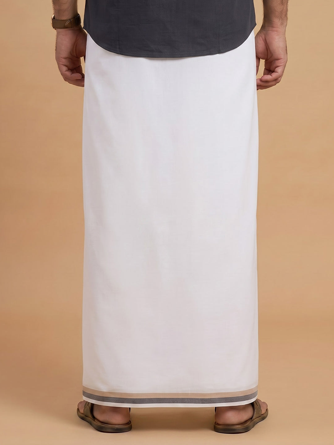 Double Layer 100% Cotton White Dhoti with Fancy Border - UF01