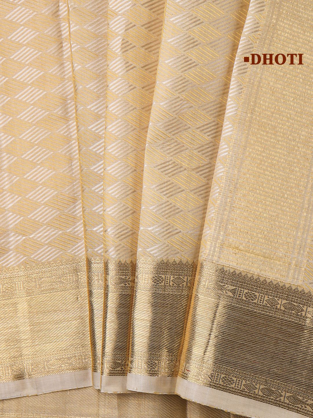 Men Pure Silk Dhoti and Towel Set with 3" Gold Jari Border Virutcham