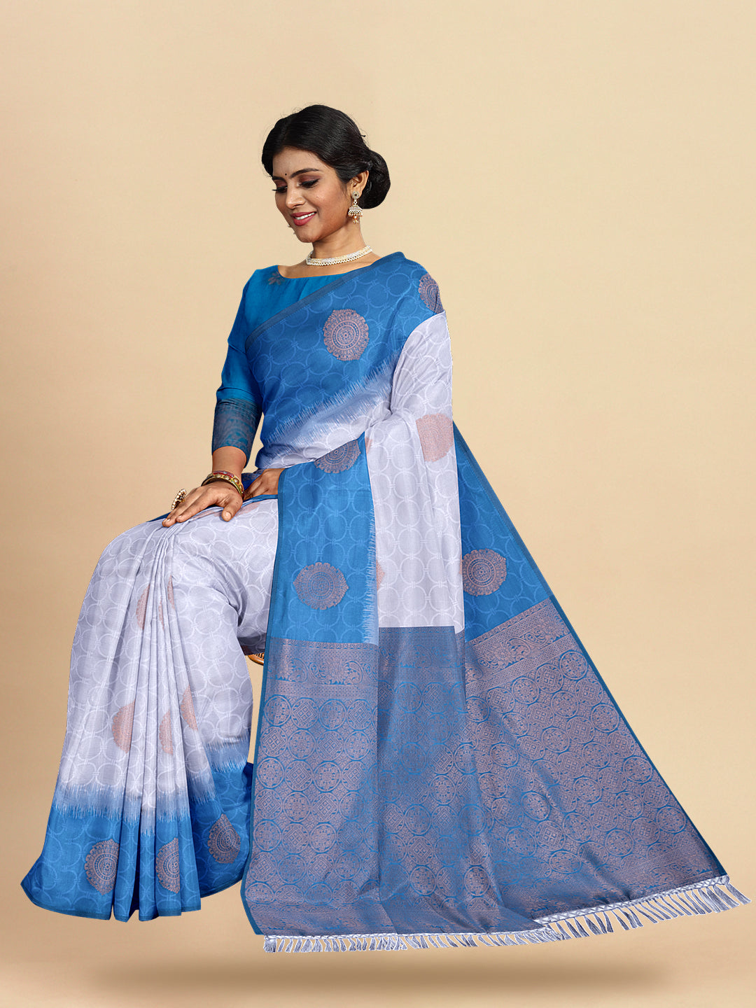 Women Blue with White Stylish Art Silk Fancy Jari Border Saree SS101