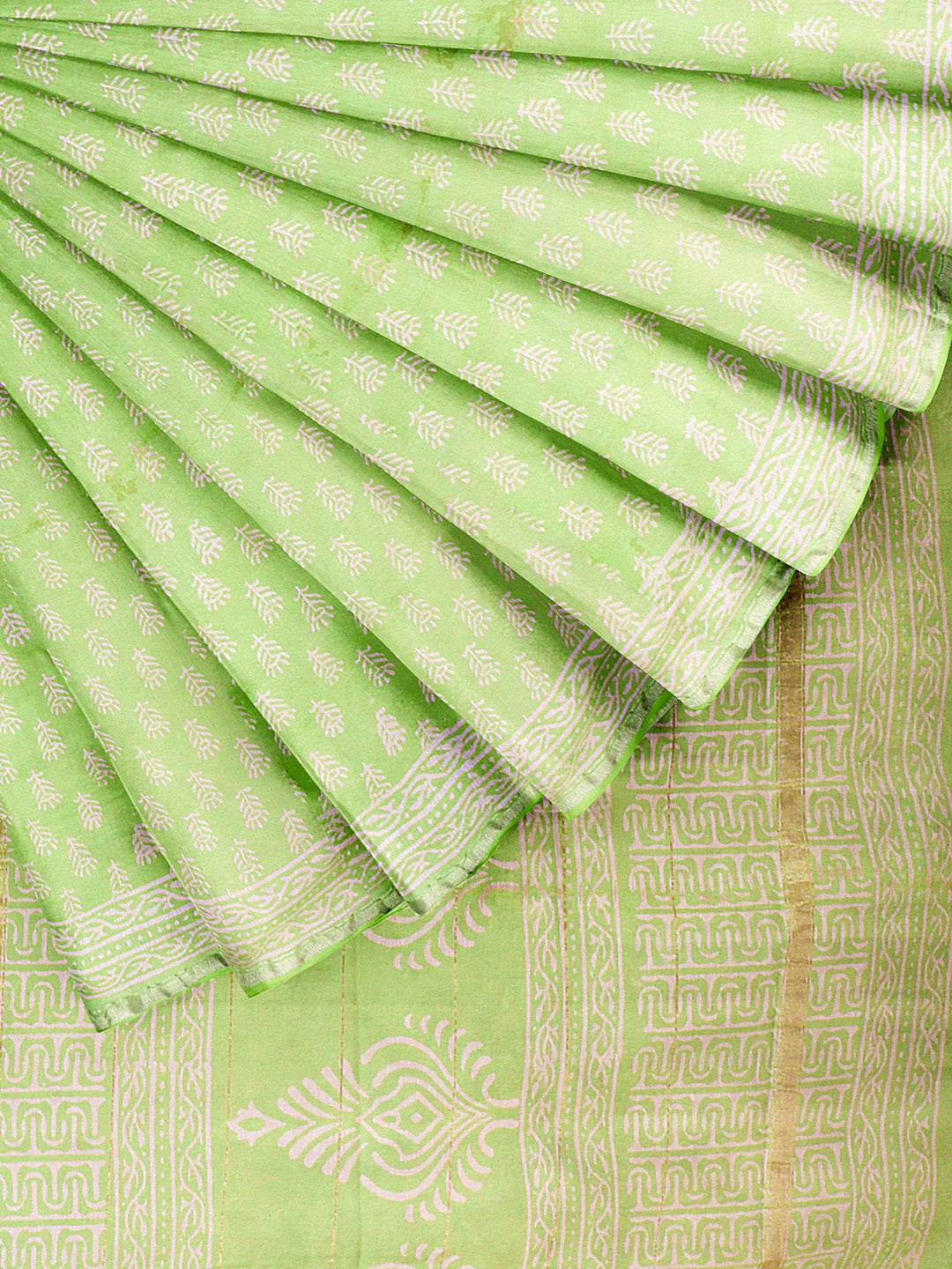 Women Yellowish Green Semi Chanderi Cotton Printed Saree SC71