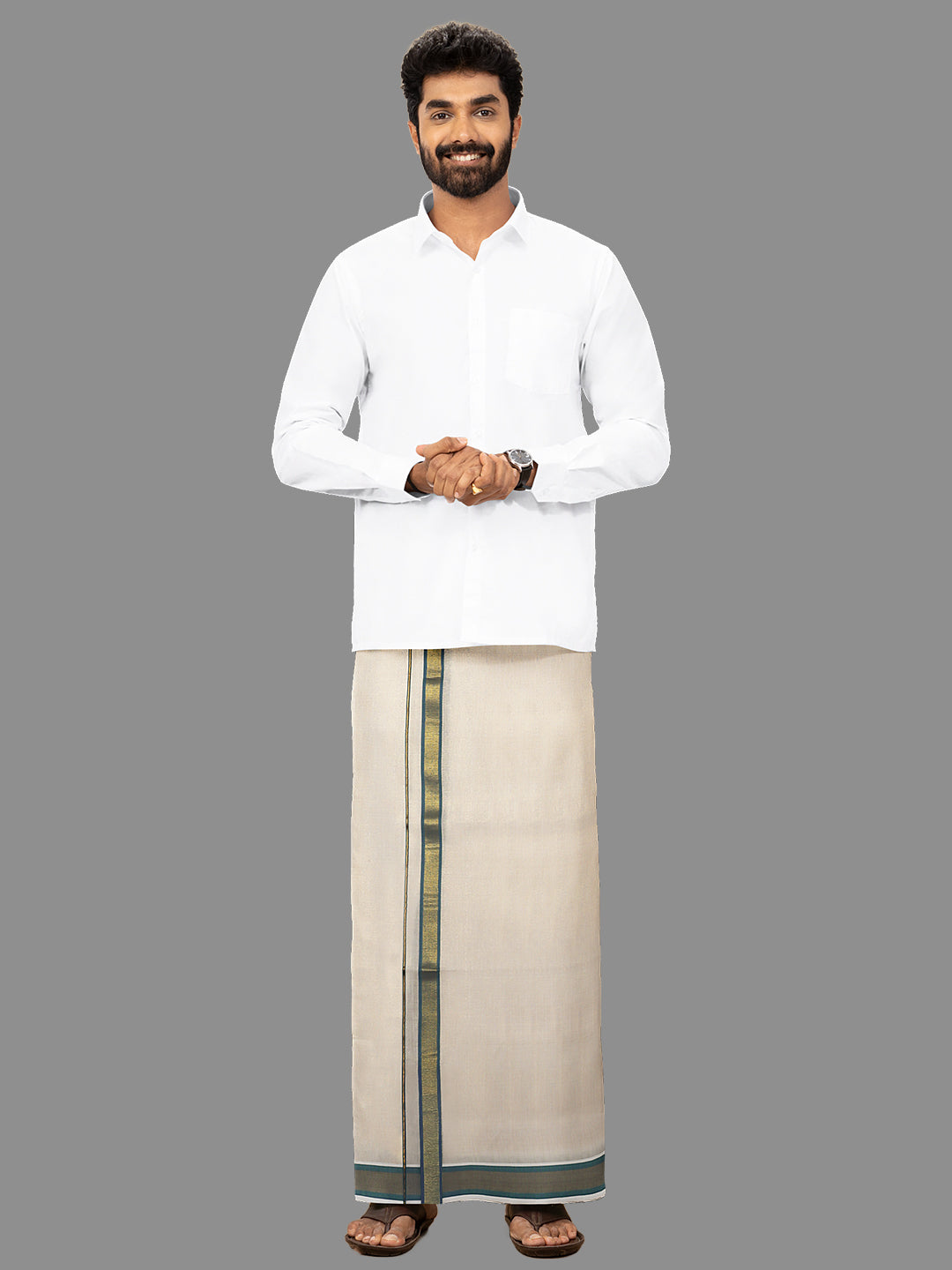 Men Single Gold Tissue Dhoti with Fancy Jari Border Clever Fancy 2