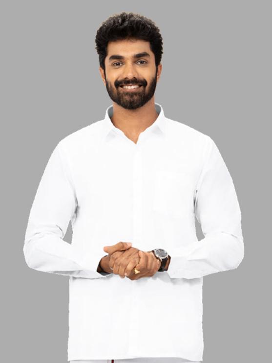 Men Formal White Shirt with Small Border Single Layer Dhoti Combo