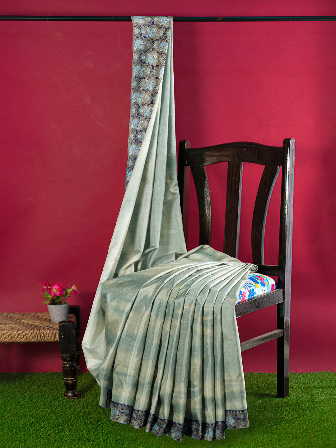 Women Cyan Blue Art Silk Printed Saree ASS73
