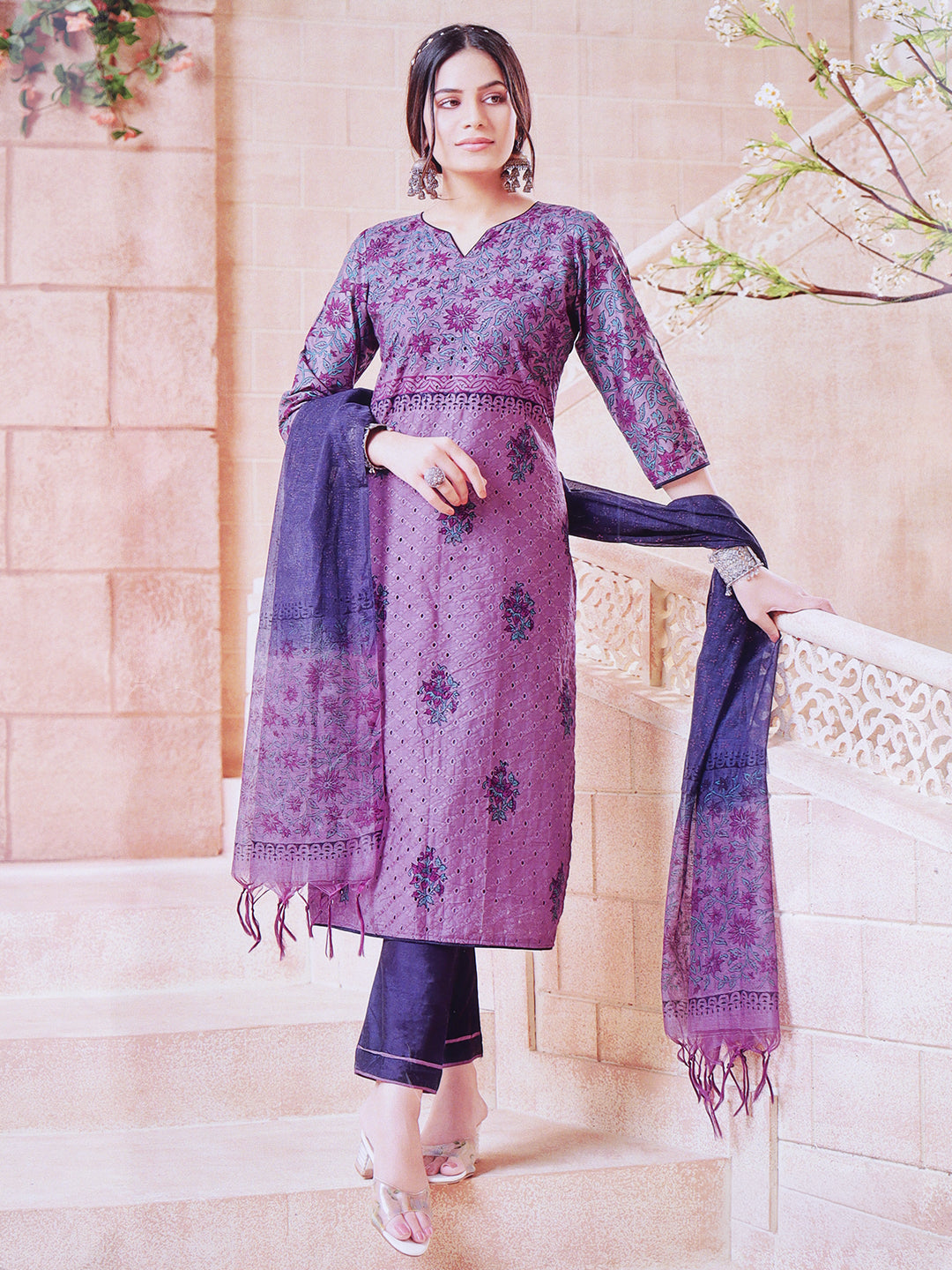 Women Cotton Dress Material Purple DM231